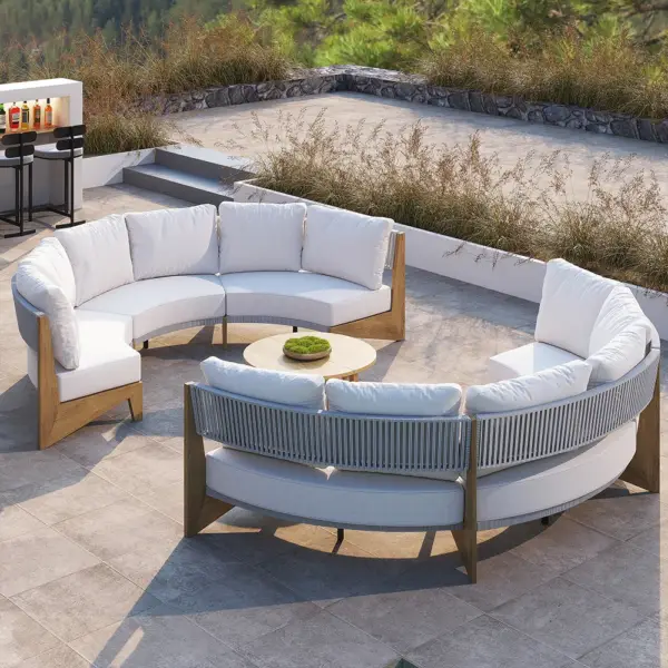 8 Pieces Farmhouse Curved Modular Outdoor Patio Sectional Sofa Set with Coffee Table - Image 5
