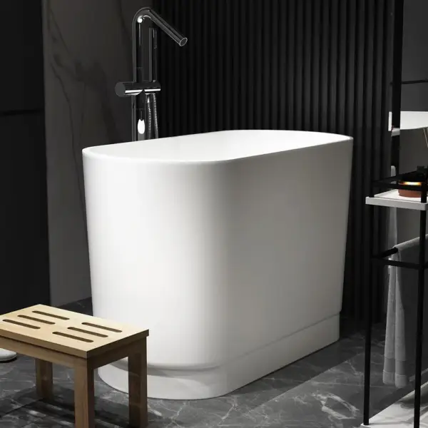 1000mm Modern Deep Oval Freestanding Matte White Stone Resin Japanese Soaking Bath