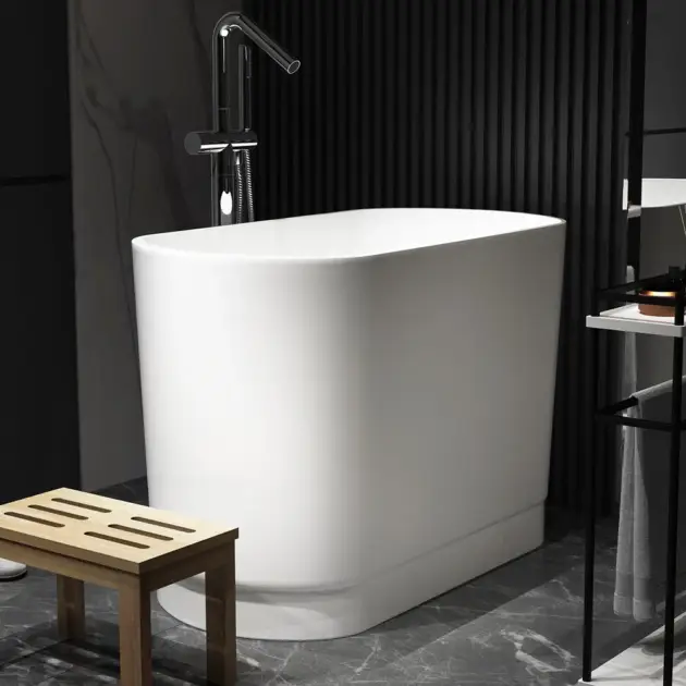 1000mm Modern Deep Oval Freestanding Matte White Stone Resin Japanese Soaking Bath