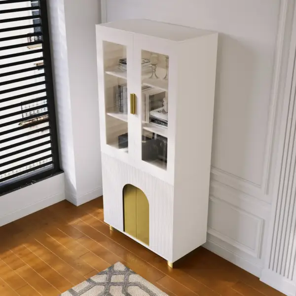 Artus Modern Off-White Storage Display Cabinet with Shelves & LED & Backboard - Image 4