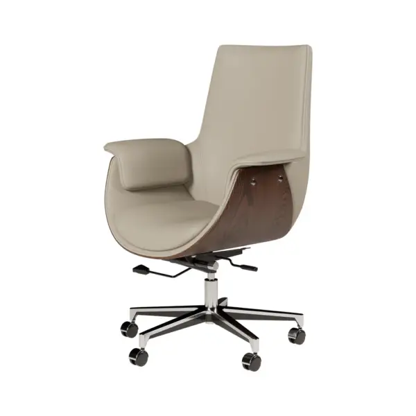 Grey Leather Modern Home Office Chair Upholstered High Back Desk Chair Wooden Frame - Image 15
