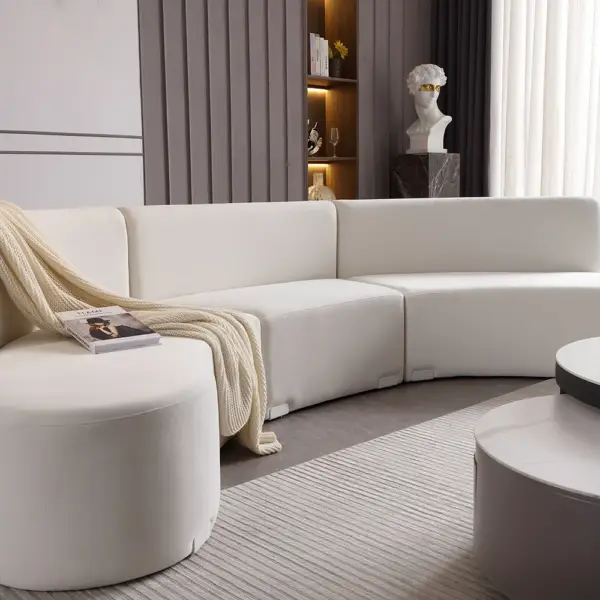 3050mm Modern White Curved Sectional Floor Sofa Velvet Upholstery for Living Room - Image 7
