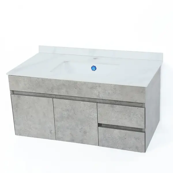 900mm Floating Bathroom Vanity with Faux Marble Countertop Basin Wall Mounted - Image 17