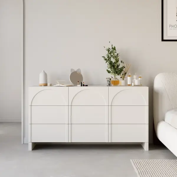 1350mm Japandi Cream White Dresser Nordic Arch Chest of 9 Drawers Storage Cabinet - Image 2
