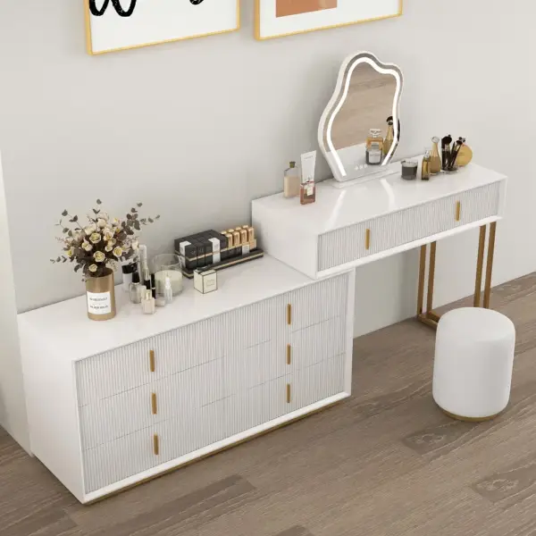 Modern White Makeup Vanity Set with 6-Drawer Cabinet Dressing Table with Stool & Mirror - Image 4