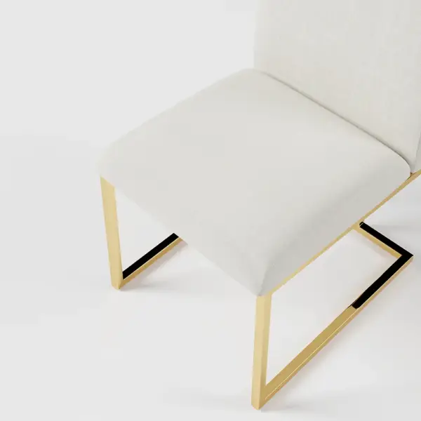 Modern Linen Dining Chair Upholstered in Beige Stainless Steel Leg Gold (Set of 2) - Image 19