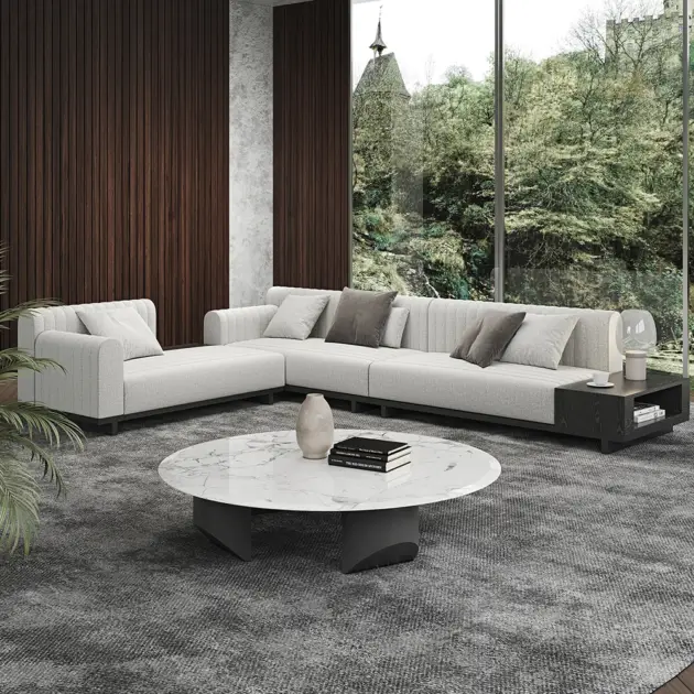 3980mm Modern Corner L-Shaped Sectional Sofa Cotton & Linen with Side Open Storage