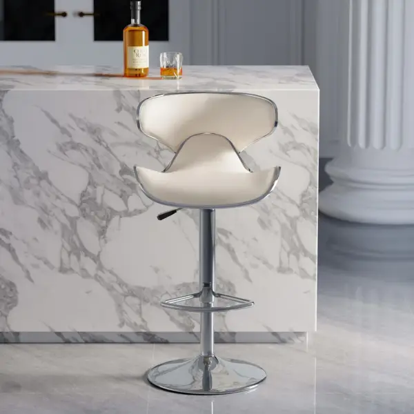 Bar Height Bar Stool White PU Leather Upholstery 810mm Bar Chair with Backrest - Image 5