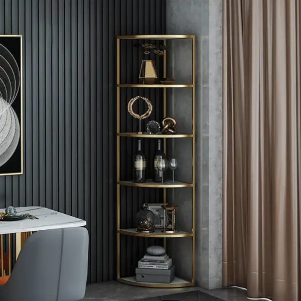6-Tier Modern Fan-Shaped Shelves Standing Corner Shelf in White&Gold - Image 5
