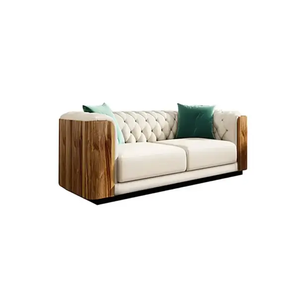 Wovent Modern Beige Faux Leather Tufted Sofa & Loveseat Living Room Set of 3 - Image 11