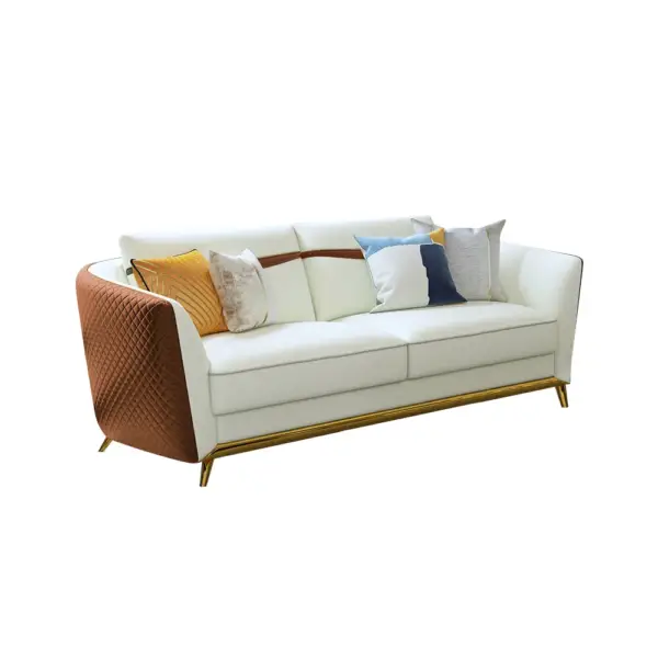 Colorg Orange Faux Leather Living Room Sofa with Single Sofa & Loveseat Set of 3 - Image 5