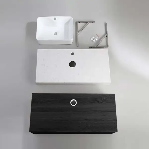 1000mm Modern Floating Bathroom Vanity Set With Single Basin White and Black - Image 12