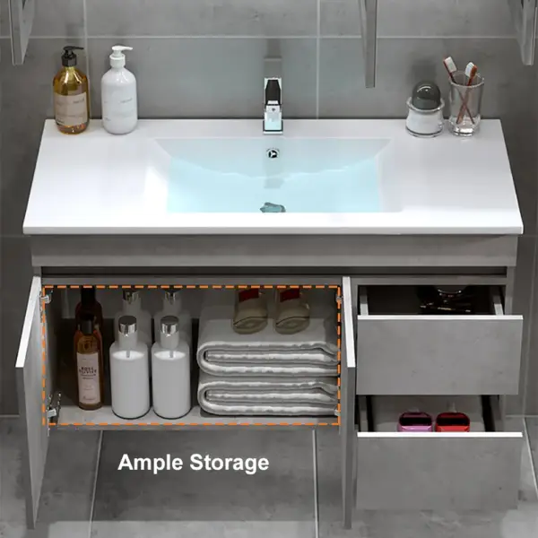 900mm Floating Bathroom Vanity with Faux Marble Countertop Basin Wall Mounted - Image 5