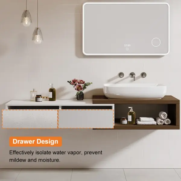 Modern Extendable Floating Bathroom Vanity Set Wall Mounted Vanity in White & Walnut - Image 6