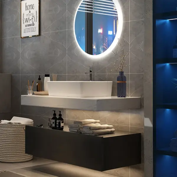 1000mm Modern Floating Bathroom Vanity Set With Single Basin White and Black - Image 3