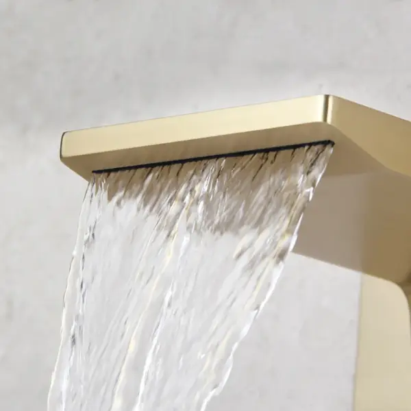 Sleek Brushed Gold Wall Mounted Single Lever Handle Waterfall Bathroom Basin Tap - Image 5