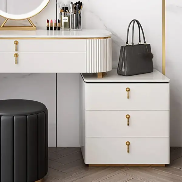 Pewter Modern 5-Drawer White Makeup Vanity Table Mirror & Side Cabinet Included - Image 2