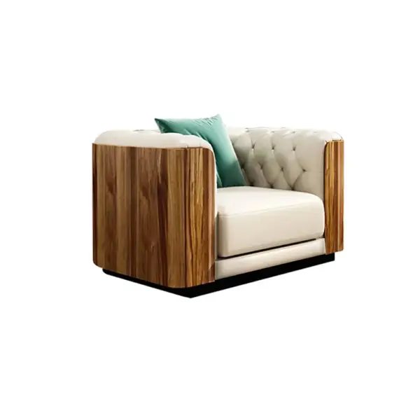 Wovent Modern Beige Faux Leather Tufted Sofa & Loveseat Living Room Set of 3 - Image 9