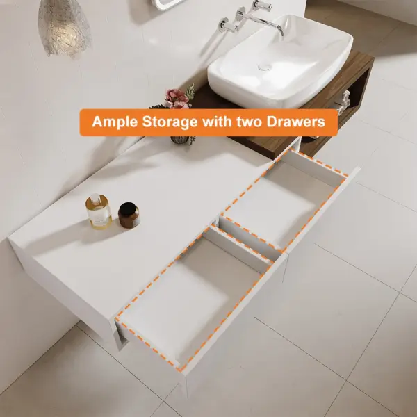 Modern Extendable Floating Bathroom Vanity Set Wall Mounted Vanity in White & Walnut - Image 7