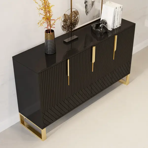 Aro Modern Black Wood Sideboard Cabinet 4 Doors for Kitchen Storage 1500mm Wide - Image 2