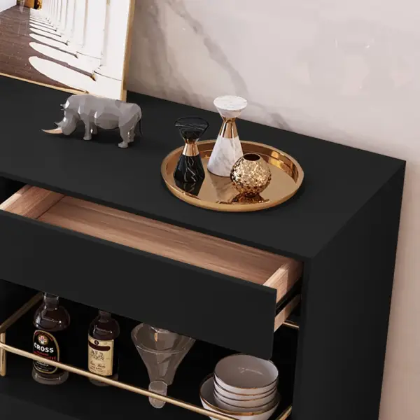 Dolawn Modern 1400mm Black Sideboard Buffet Tempered Glass Doors & Shelf Tray Wine Rack - Image 3