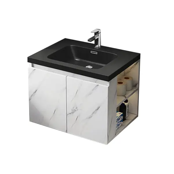 700mm Faux Marble Wall-Hung Bathroom Vanity with Top Stone Slate Countertop & Basin - Image 4