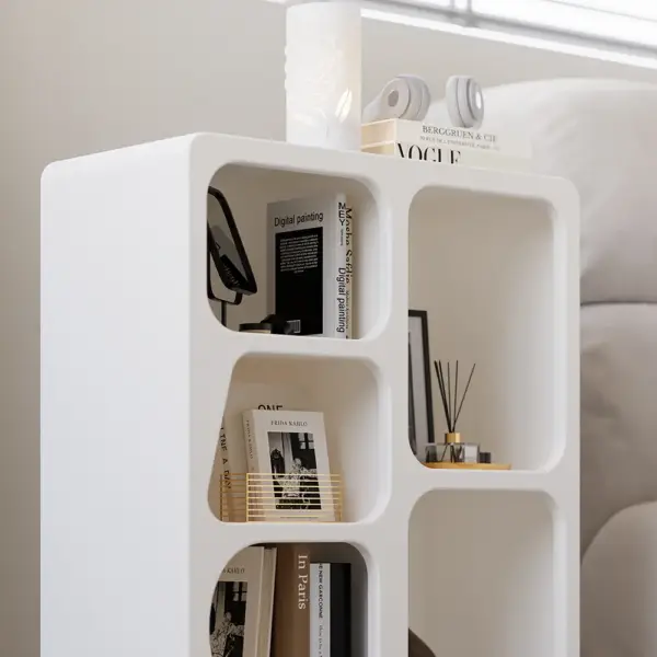 Codiys White Arched Nightstand with Open Display Shelves Art Deco Bedside Table - Image 6