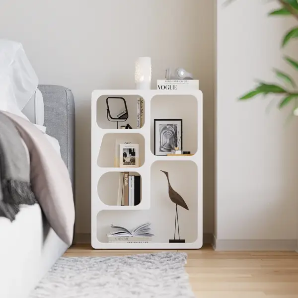 Codiys White Arched Nightstand with Open Display Shelves Art Deco Bedside Table - Image 3