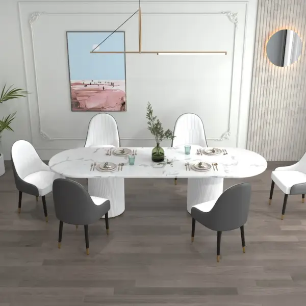 Darg Modern PU Leather Dining Chairs Set of 2 in White & Grey with Metal Legs - Image 14