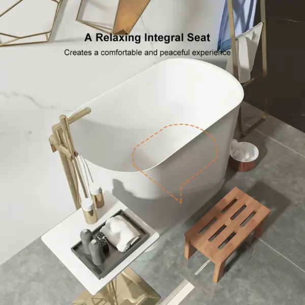 1000mm Modern Deep Oval Freestanding Matte White Stone Resin Japanese Soaking Bath - Image 12