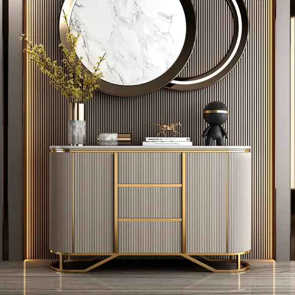 White Buffet Faux Marble Top Modern Sideboard with Stainless Steel Base - Image 3