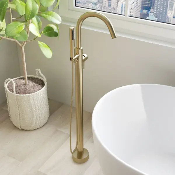 Brewst Freestanding Single Lever Handle Bath Filler Tap with Handshower Solid Brass - Image 3