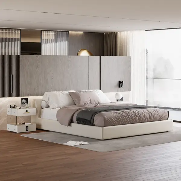 Modern White Smart Leather Nightstand with Light & Sintered Stone Top & Fingerprint Lock - Image 3