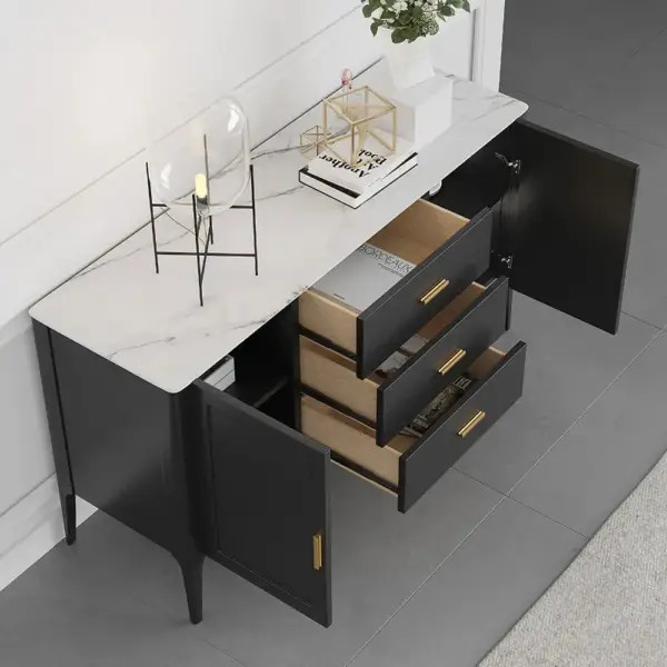 Modern Black Sideboard Buffet Sintered Stone Top Drawers&2 Doors Kitchen Cabinet - Image 5
