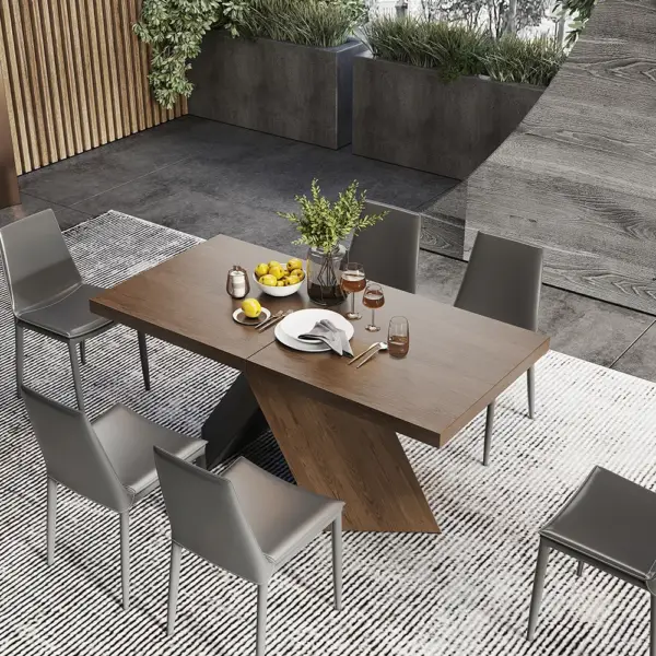 1630mm-2030mm Extendable Walnut Dining Table Modern Farmhouse 6-8 Seater Pedestal Base - Image 4
