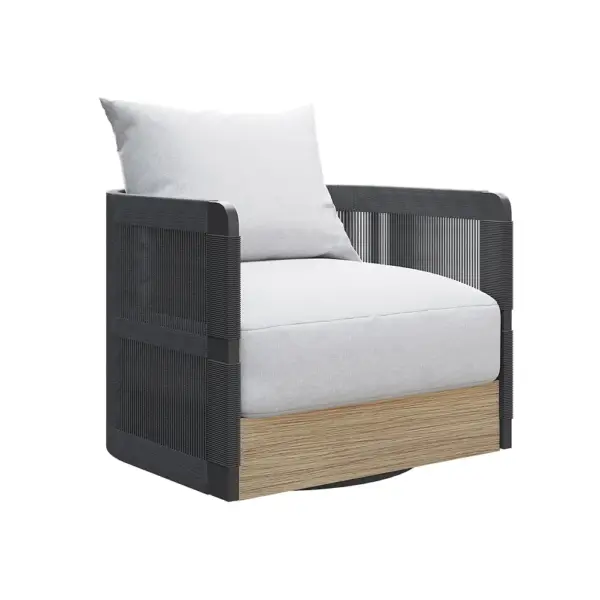 Black Woven Rope Outdoor Swivel Chair Sofa 360 Degree Rotatable Coastal Patio Armchair - Image 14