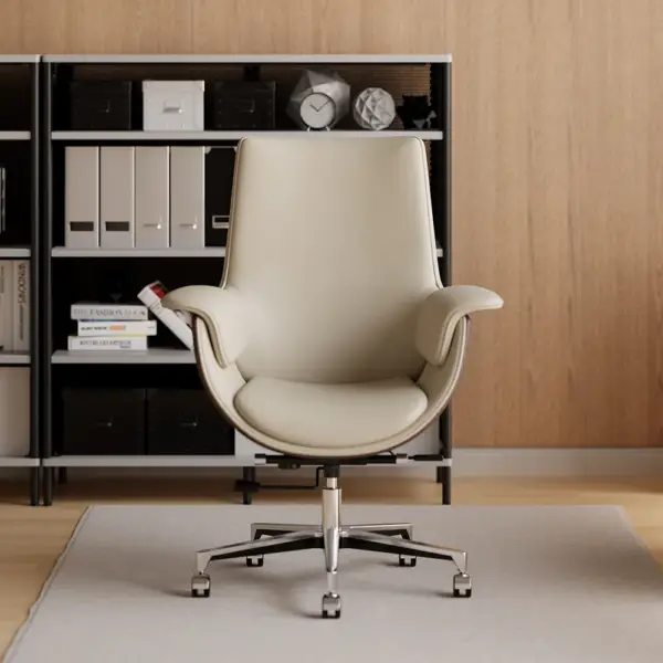 Grey Leather Modern Home Office Chair Upholstered High Back Desk Chair Wooden Frame - Image 7