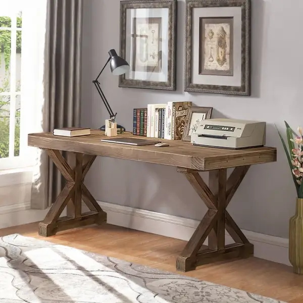 1500mm Farmhouse Wooden Standing Writing Desk in Natural Trestle - Image 7