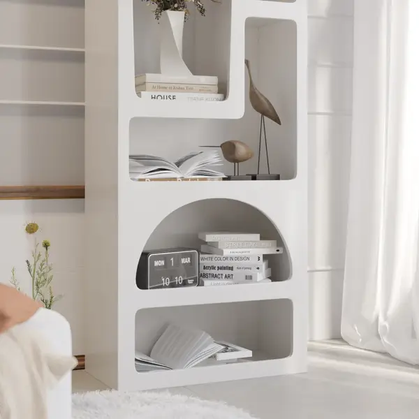 Codiys 1500mm Art Deco White Arched Bookcase Tall Open Geometric Japandi Bookshelf Wood - Image 6