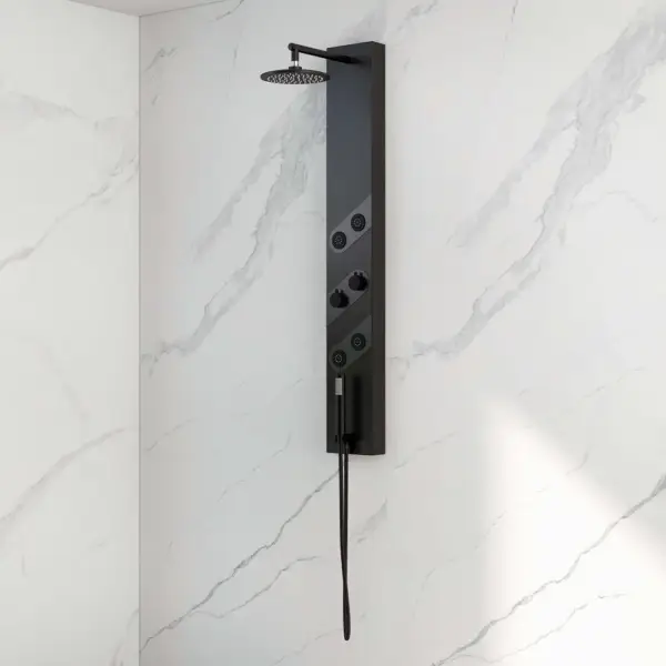 140mm Black Rainfall Shower Panel with Handheld Shower Adjustable Showerhead & Body Jets - Image 5