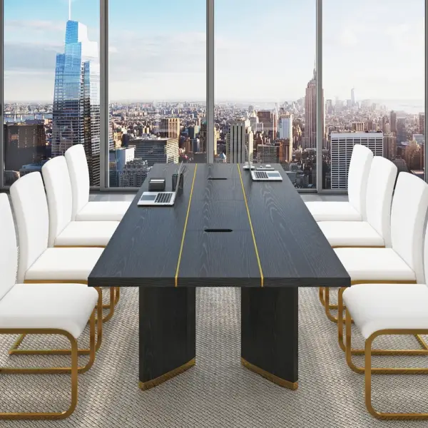 2400mm Modern Black Long Meeting Conference Table Rectangle Table Cable Management - Image 4