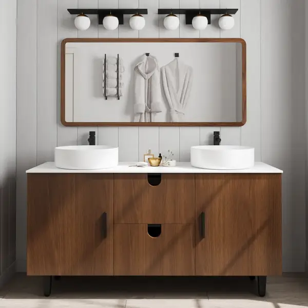 1500mm Teak Wood Freestanding Double Bathroom Vanity with Top Vessel Sink - Image 4