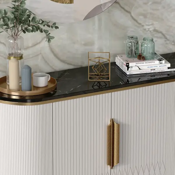 White Luxury 2-Door Sideboard Buffet Sintered Stone Top Modern Sideboard Cabinet in Gold - Image 2