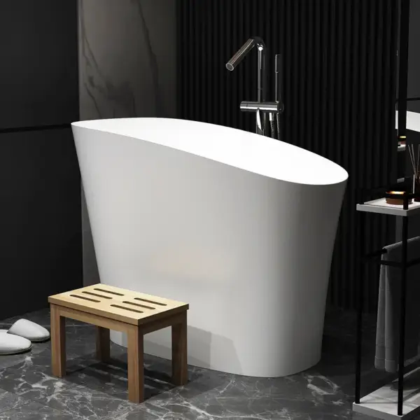 1200mm Modern Oblique Deep Freestanding Matte White Stone Resin Japanese Soaking Bath