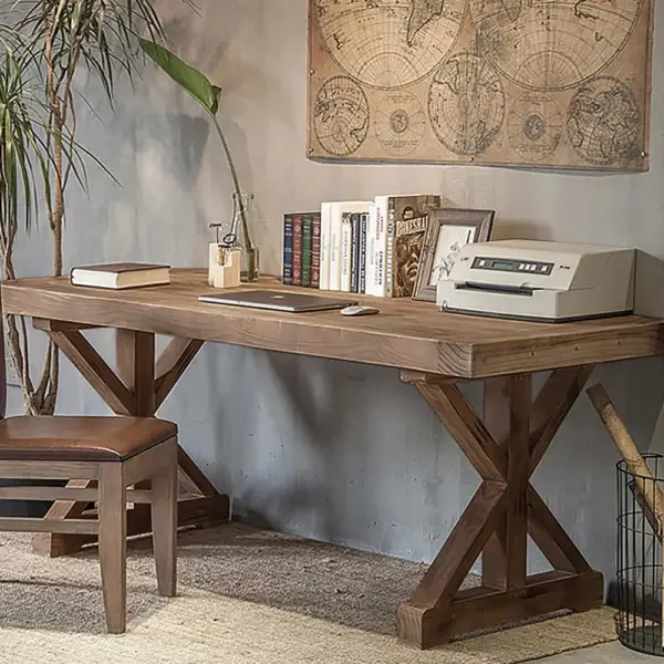 1500mm Farmhouse Wooden Standing Writing Desk in Natural Trestle - Image 8
