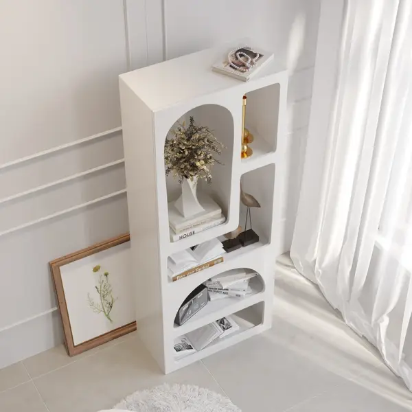 Codiys 1500mm Art Deco White Arched Bookcase Tall Open Geometric Japandi Bookshelf Wood - Image 3