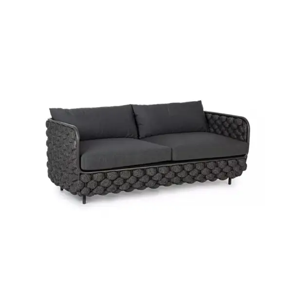 Martic 1350mm Wide Aluminium & Rope Outdoor Loveseat Patio Sofa with Cushions in Black - Image 6