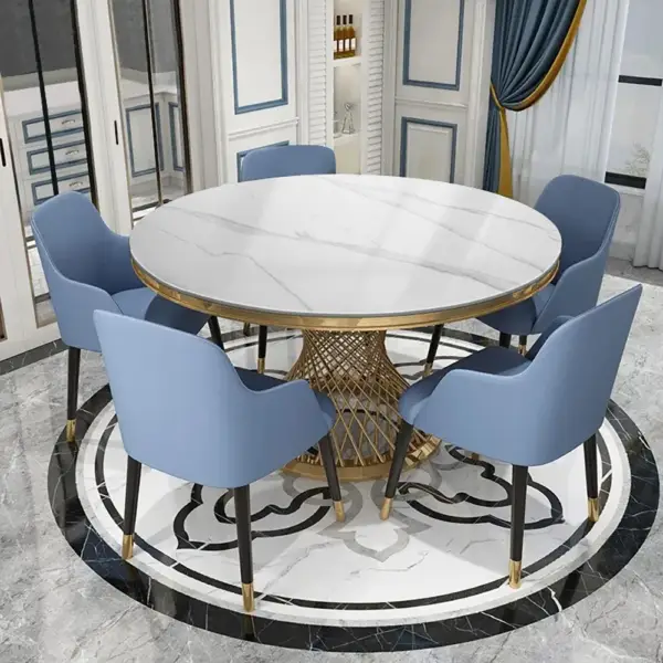 Modern 1300mm Round Dining Table Sintered Stone Tabletop Golden Stainless Steel Pedestal - Image 3