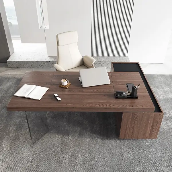 1815mm Modern Walnut Standing L-Shape Desk with Side Cabinet and lifter Desktop - Image 7