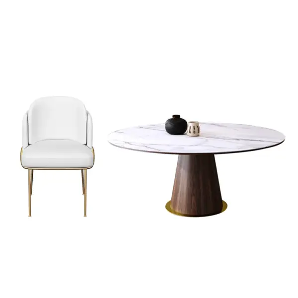 Mid-Century Modern 7 Piece Dining Room Sets 1200mm Round Dining Table White 6 Chairs - Image 10